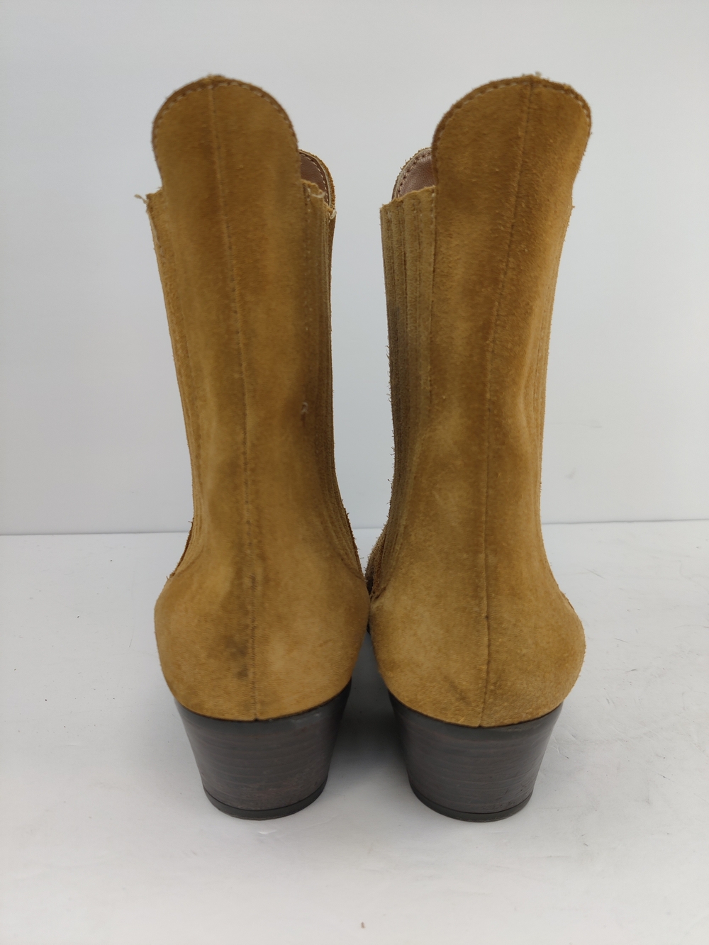 Zara Suede Cowboy Ankle Boots Camel Western Chelsea Cuban Heel Women’s 8 - Picture 4 of 16